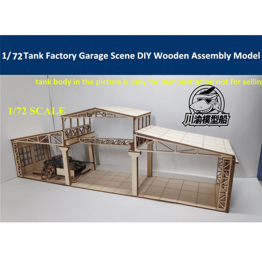 1/72 Scale Tank Factory Garage Repair Shop Scene DIY Wooden Assembly Model Kit CY712