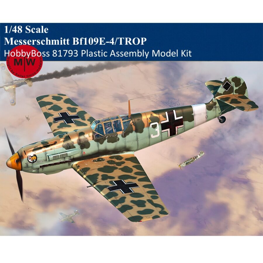 HobbyBoss 81793 1/48 Scale German Messerschmitt Bf109E-4/TROP Military Plastic Assembly Model Kit