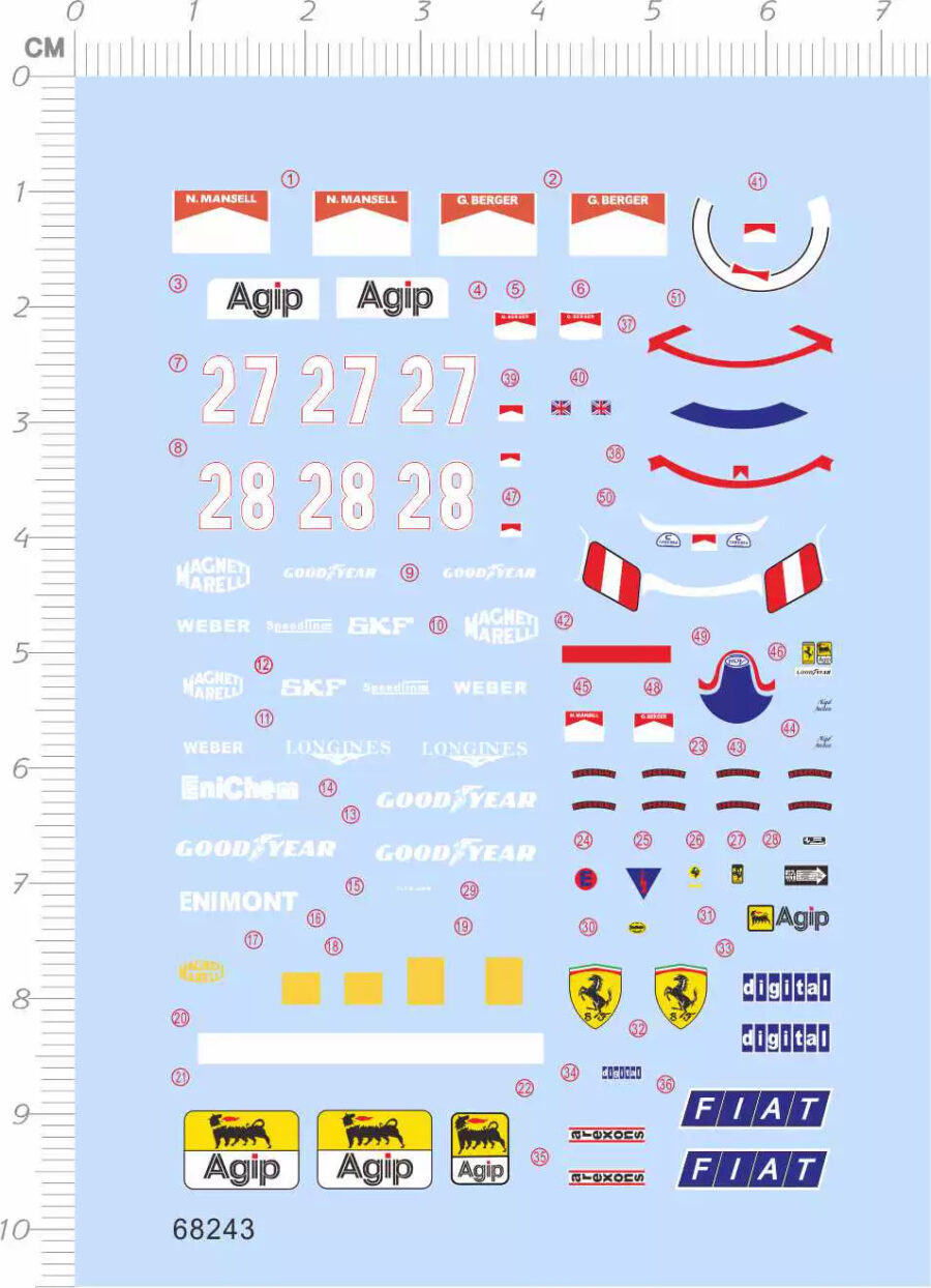 1/32 Scale Decals for Ferrari F189 Car Model Kits 68243