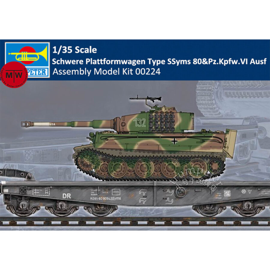 Trumpeter 00224 1/35 Scale Schwere Plattformwagen Type SSyms 80&Pz.Kpfw.VI Ausf Plastic Assembly Model Kits