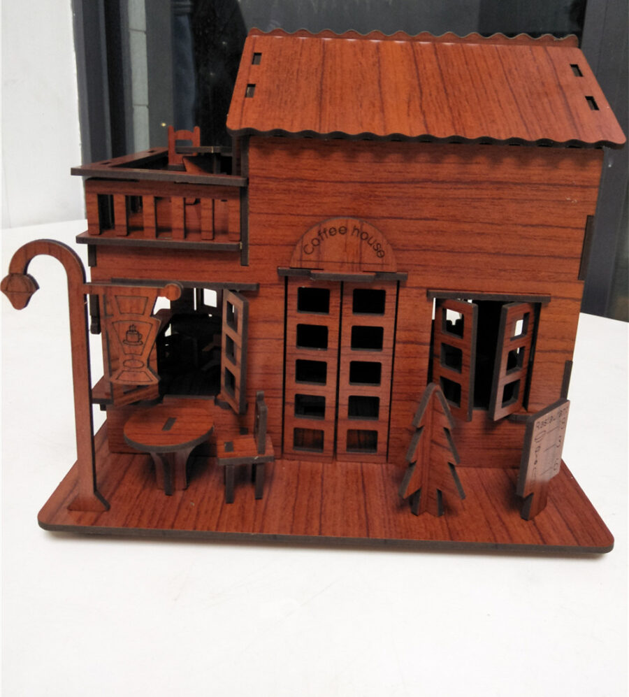 Wooden Jigsaw Puzzle Coffee House with Music Assembly Model DIY Christmas Xmas Children Brithday Gift