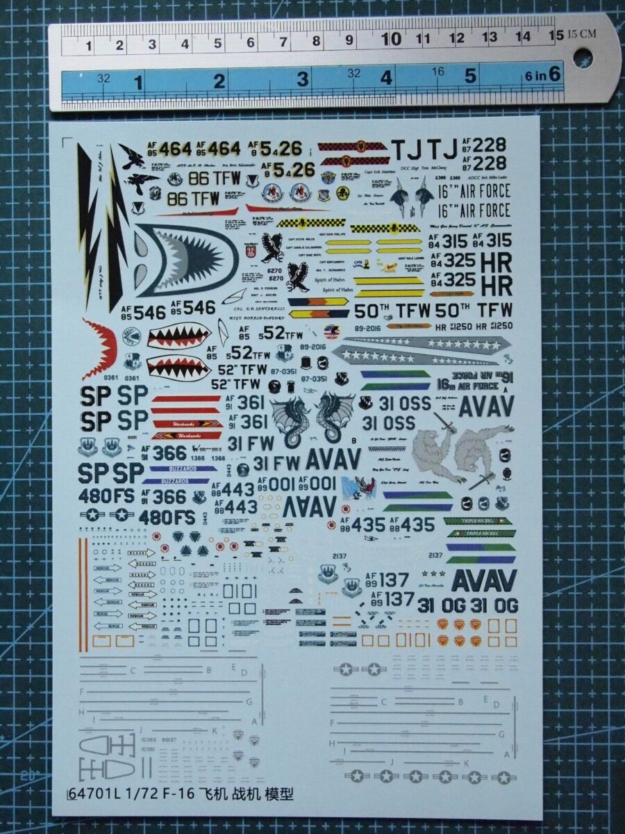 1/72 Scale Decals for yf-16 F-16 Aircraft Model Kits 64701L