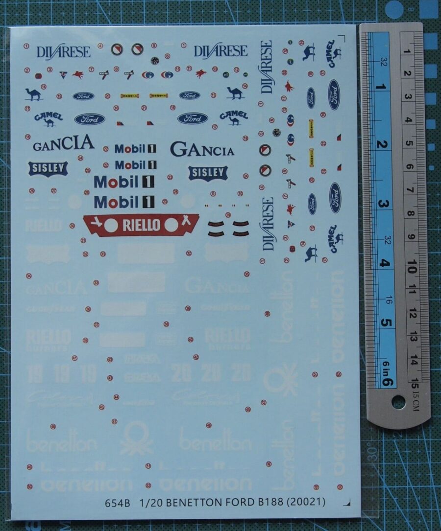 1/20 Scale Decals for BENETTON FORD B188 F1 Car Model 654B