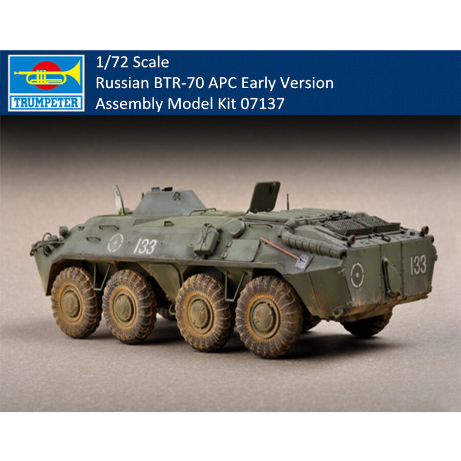 Trumpeter 07137 1/72 Scale Russian BTR-70 APC Early Version Military Plastic Assembly Model Kits