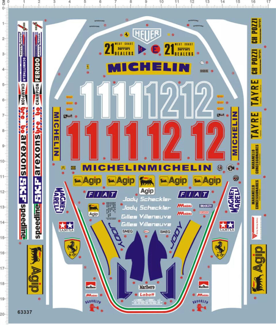 1/12 Scale Water Slide Decals for F1 Ferrari 312T4 Gilles Villeneuve Car Model Kits 63337