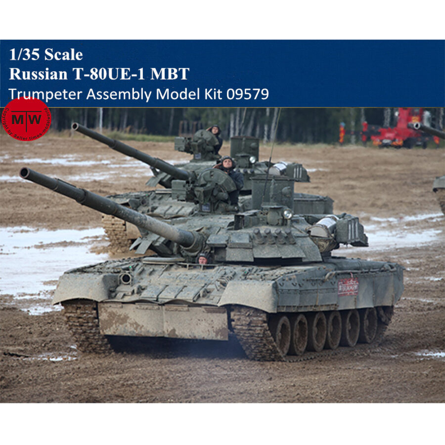 Trumpeter 09579 1/35 Scale Russian T-80UE-1 MBT Military Plastic Tank Assembly Model Kits