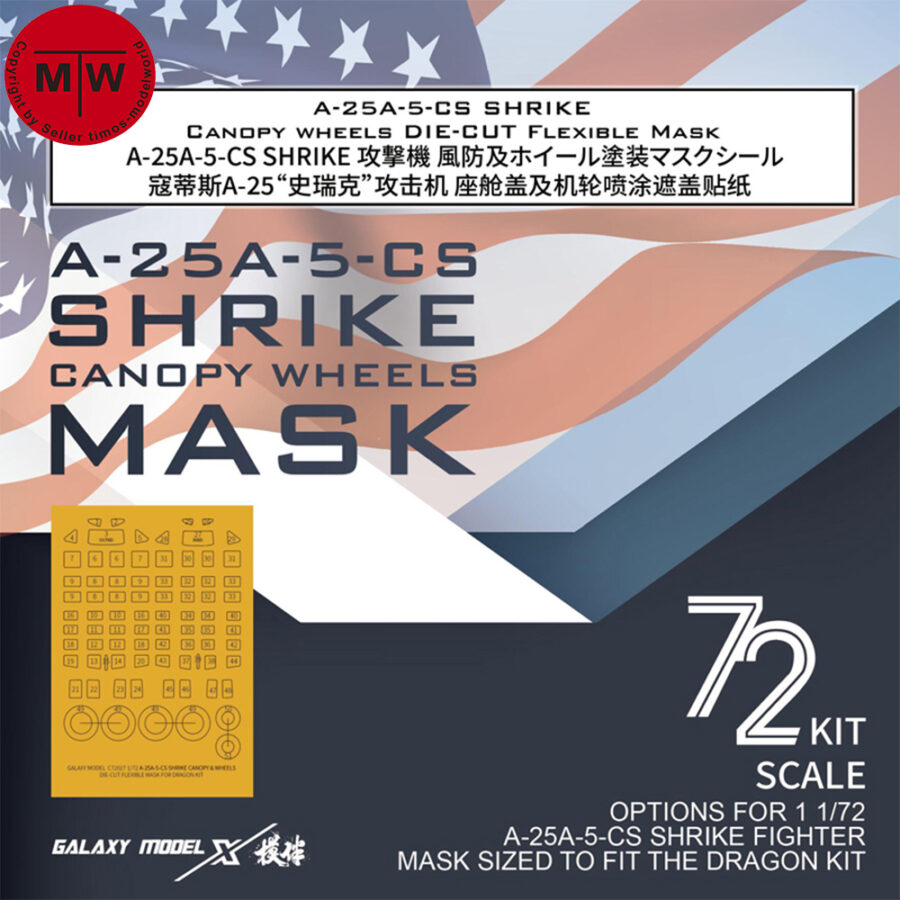 Galaxy C72027 1/72 Scale A-25A-5-CS Shrike Canopy Wheel Die-cut Flexible Mask for Dragon 5115 Model Kits