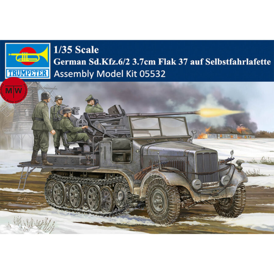 Trumpeter 05532 1/35 Scale German Sd.Kfz.6/2 3.7cm Flak 37 auf Selbstfahrlafette Military Plastic Assembly Model Kits