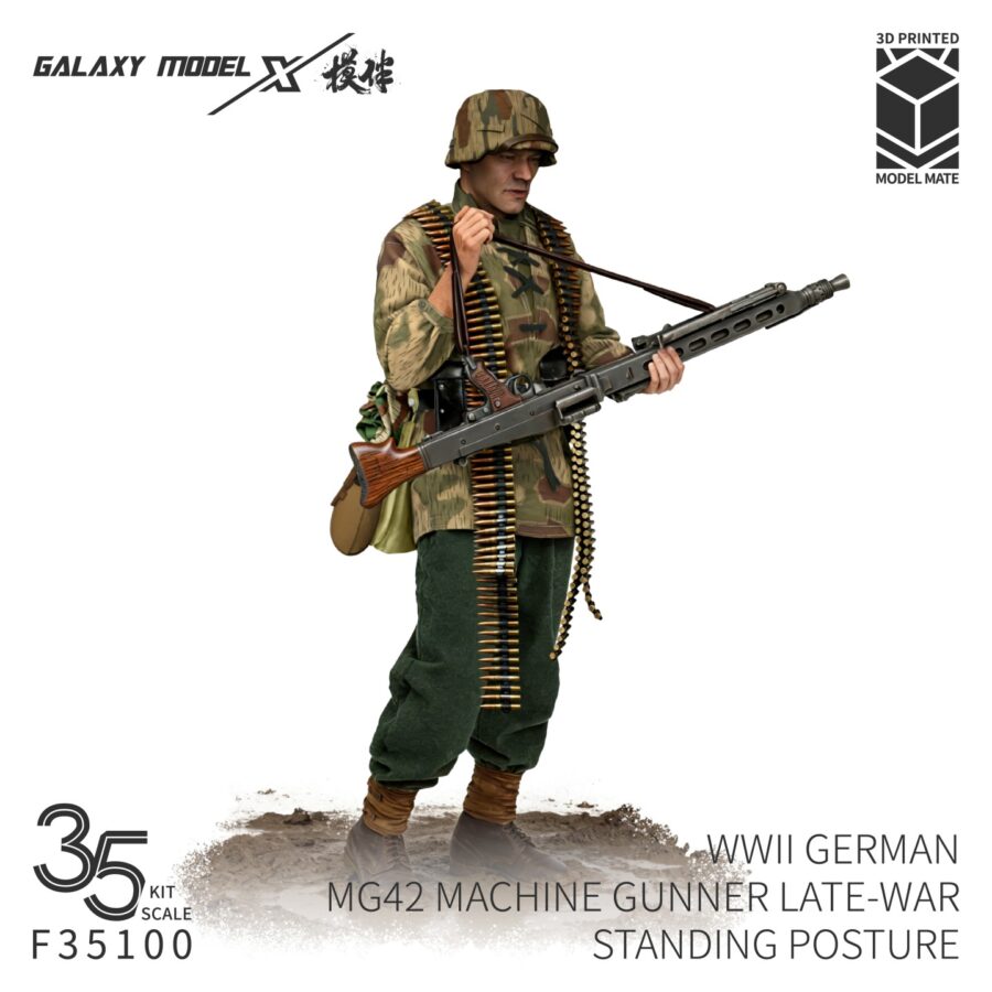 Galaxy F35099/F35100 1/35 Scale WWII German MG42 Machine Gunner Late-war Standing Posture Soldier Figure Resin Model Unpainted Kit
