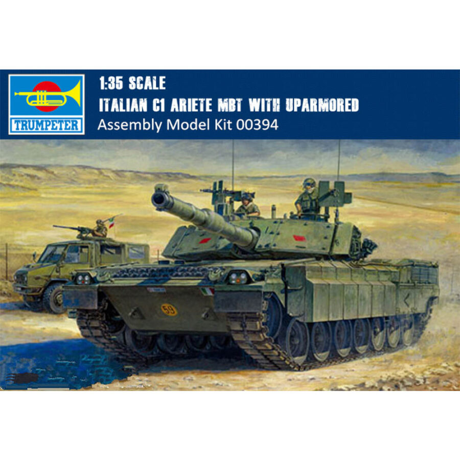 Trumpeter 00394 1/35 Scale Italian C1 Ariete MBT with Uparmored Military Plastic Tank Assembly Model Kit