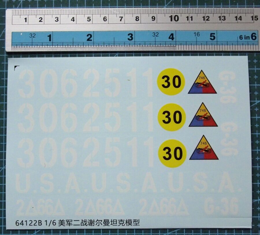 Decal for 1/6 Scale WWII Sherman Tank Model Kit 64122B