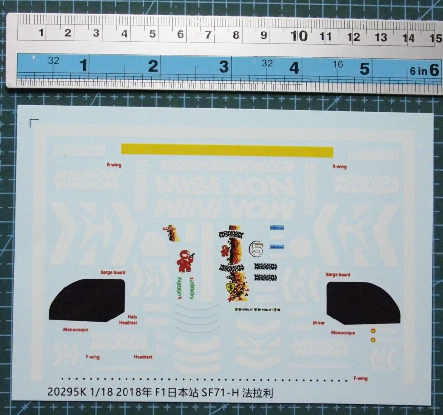 1/18 Scale Decals for F1 Ferrari SF71-H Model Car Kits 20295K