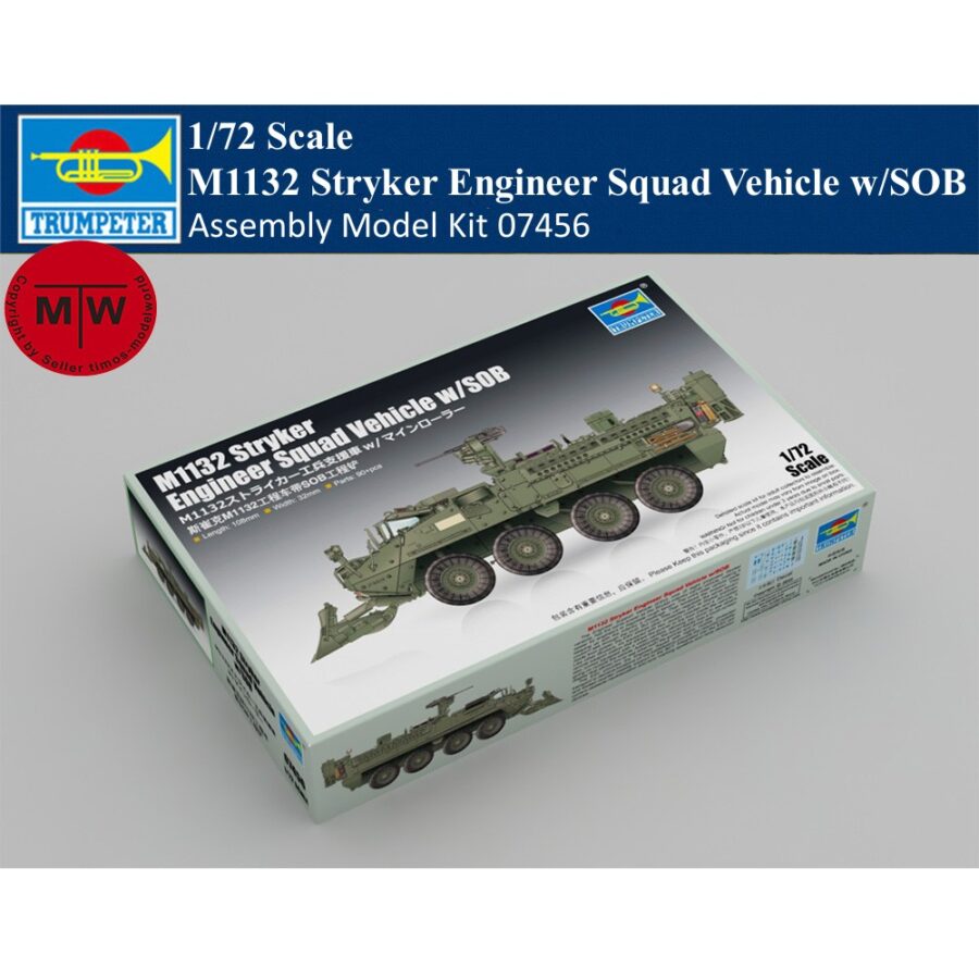 Trumpeter 07456 1/72 Scale M1132 Stryker Engineer Squad Vehicle w/SOB Military Plastic Assembly Model Kits