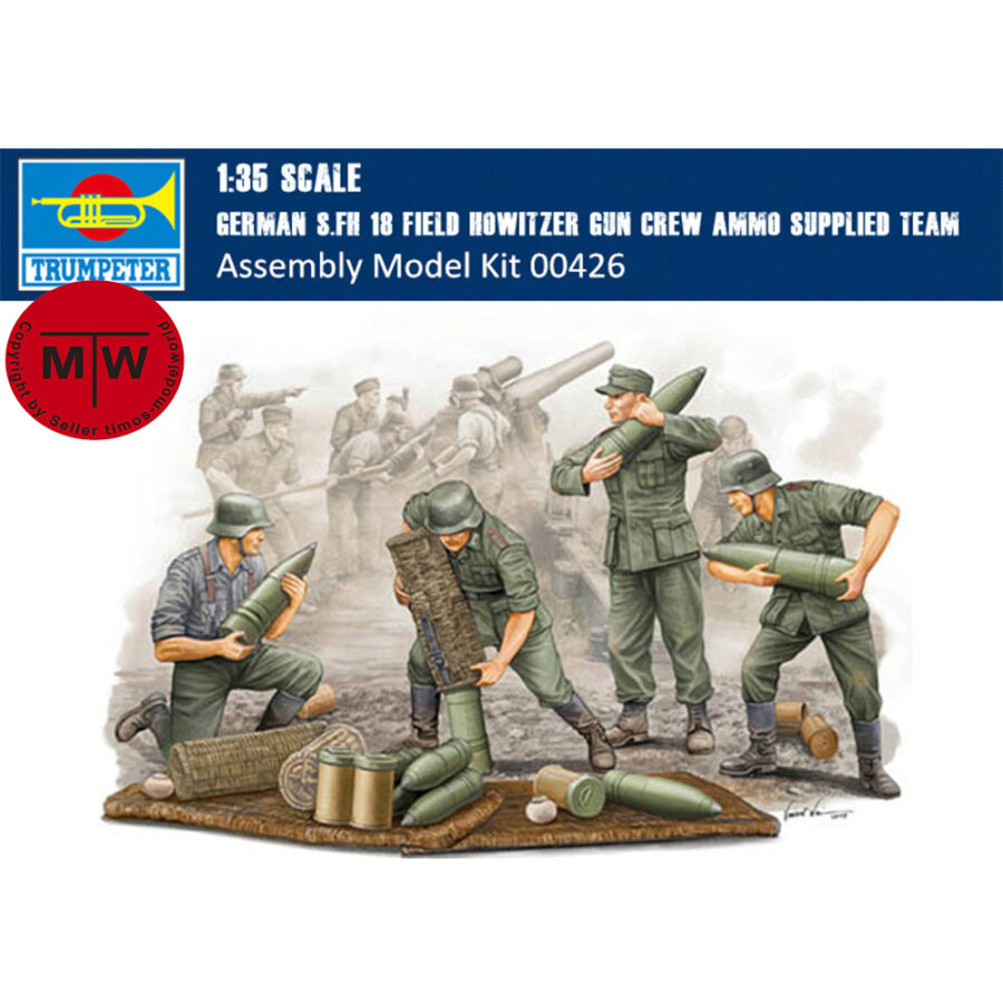 Trumpeter 00426 1/35 Scale German s.FH 18 Field Howitzer Gun Crew Ammo Supplied Team Soldiers Figures Military Plastic Assembly Model Kits