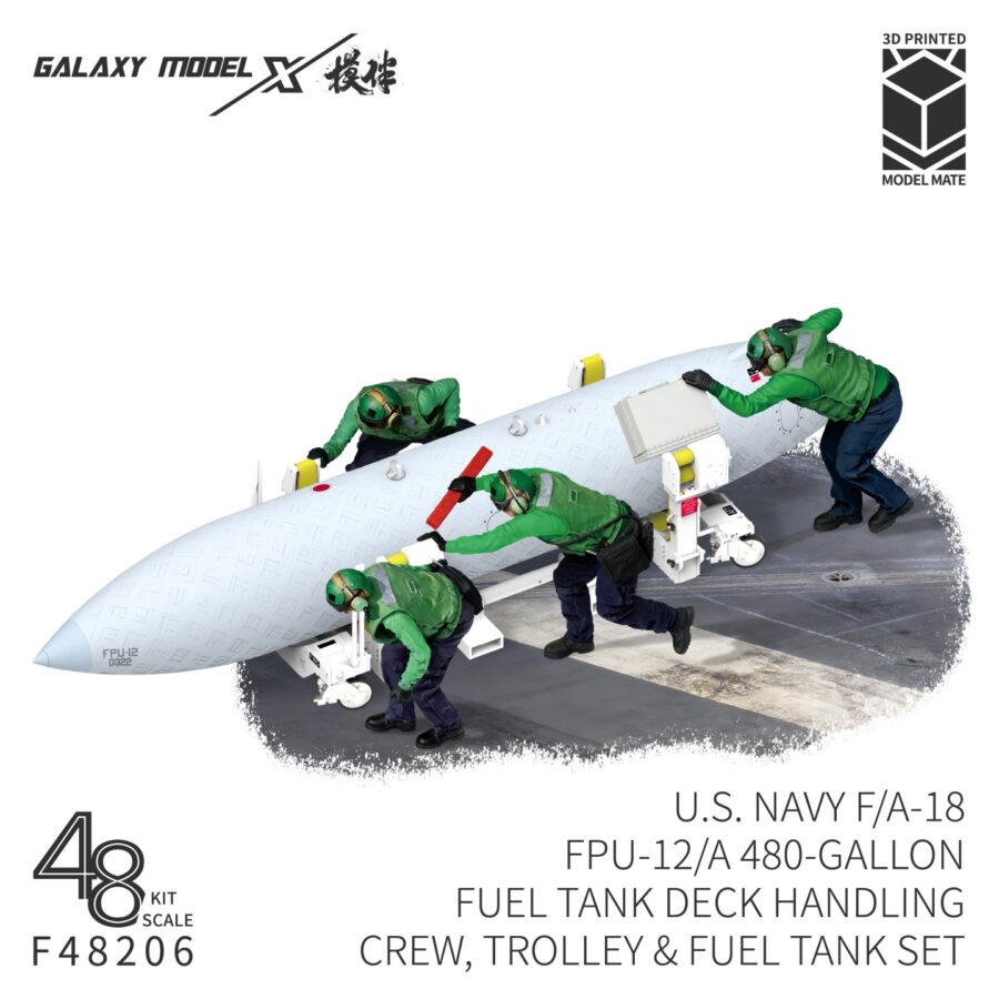 Galaxy F48206 1/48 Scale US Navy F/A-18 FPU-12/A 480-Gallon Fuel Tank Deck Handling Crew Trolley & Fuel Tank Set Resin Model Kit