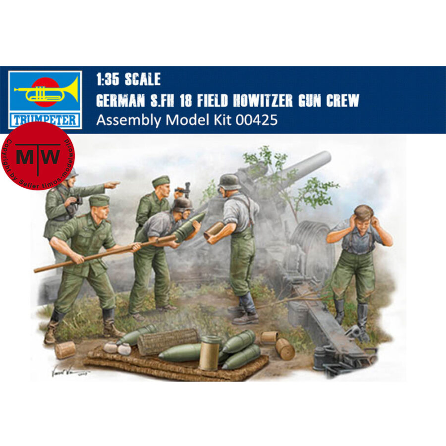 Trumpeter 00425 1/35 Scale German s.FH 18 Field Howitzer Gun Crew Soldiers Figures Military Plastic Assembly Model Kits