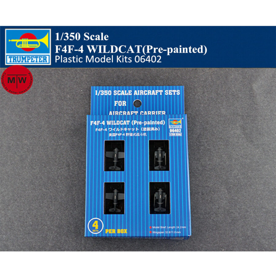 Trumpeter 06402 1/350 Scale F4F-4 Wildcat(Pre-painted) Military Plastic Aircraft Sets for Aircraft Carrier Model 4pcs/set
