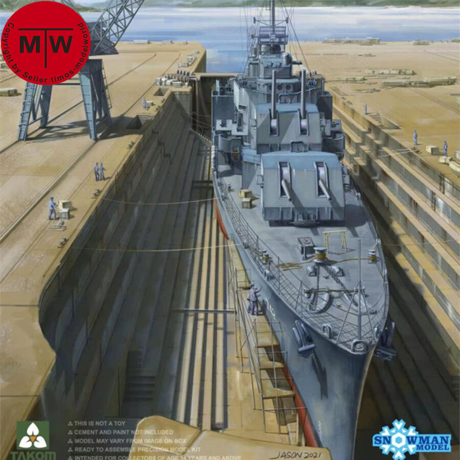 Snowman SP-7058 1/700 Scale Gearing Class DD-742 Frank Knox 1944 & Charlestown Navy Dry Dockyard Assembly Model Kit