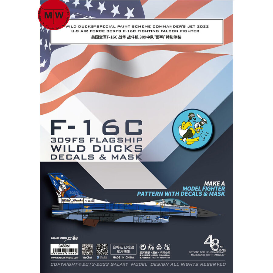 Galaxy G48061 1/48 Scale F-16C 309FS Wild Ducks Decals & Flexible Mask for Tamiya 61106 Model Kits