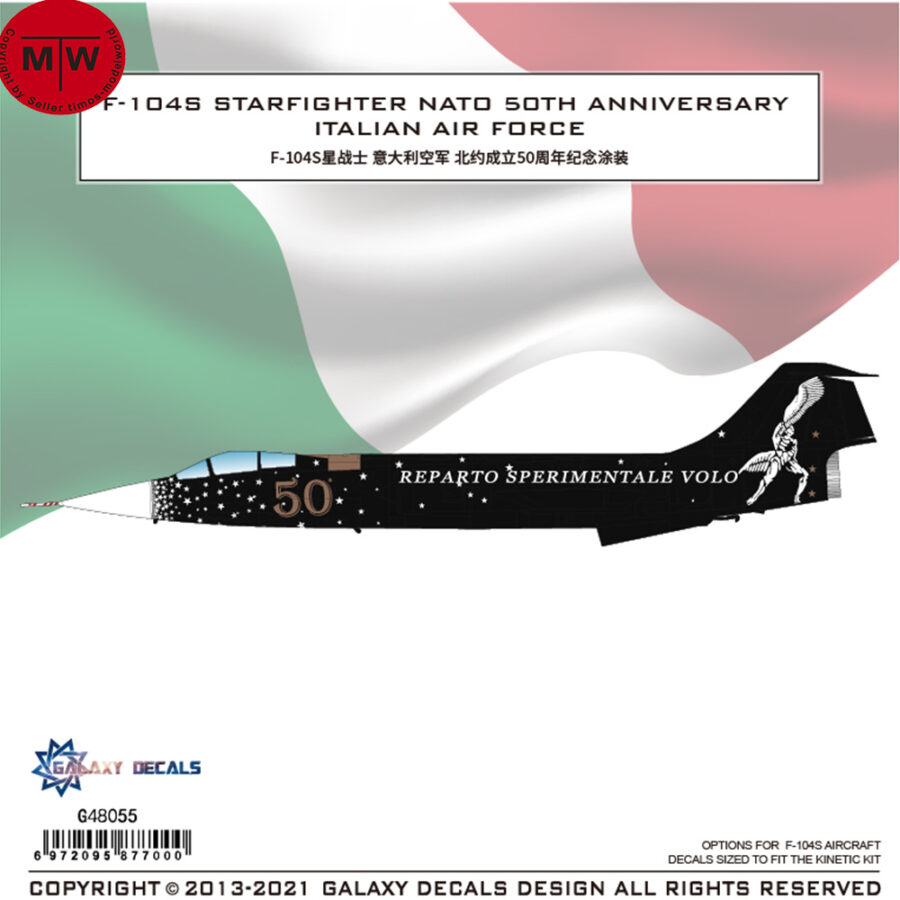 Galaxy G48055 1/48 Scale F-104S Starfighter Nato 50th Anniversary Italian Air Force Decal for Kinetic K48093 Aircraft Model