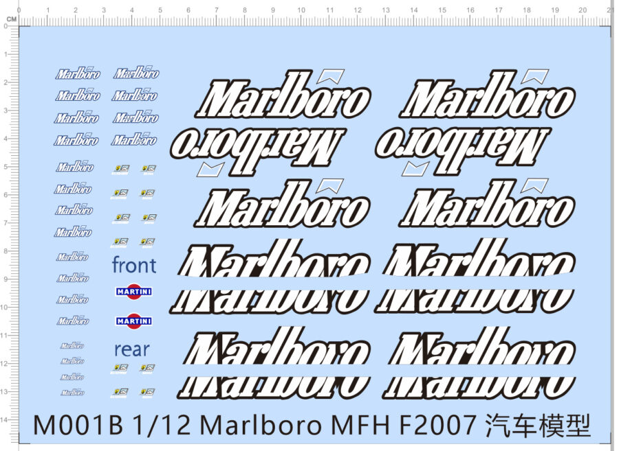 1/12 Scale Marlboro MFH F2007 Decal for Model Kit M001B