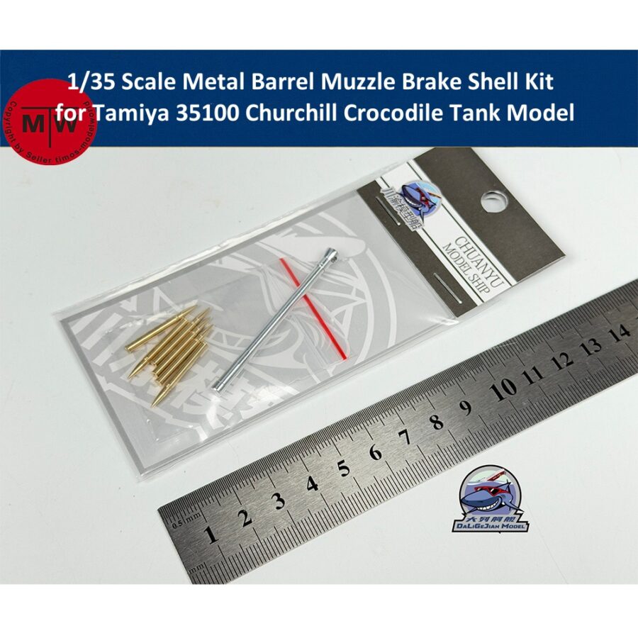 1/35 Scale Metal Barrel Muzzle Brake Shell Kit for Tamiya 35100 Churchill Crocodile Tank Model CYT369