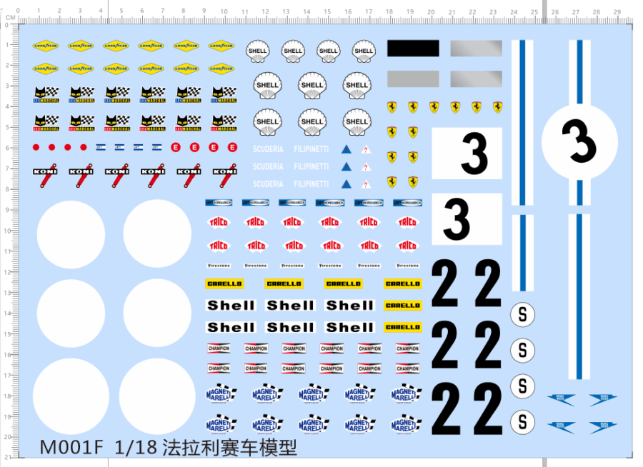 1/18 Scale Ferrari Car Model Kit Water Slide Decal M001F