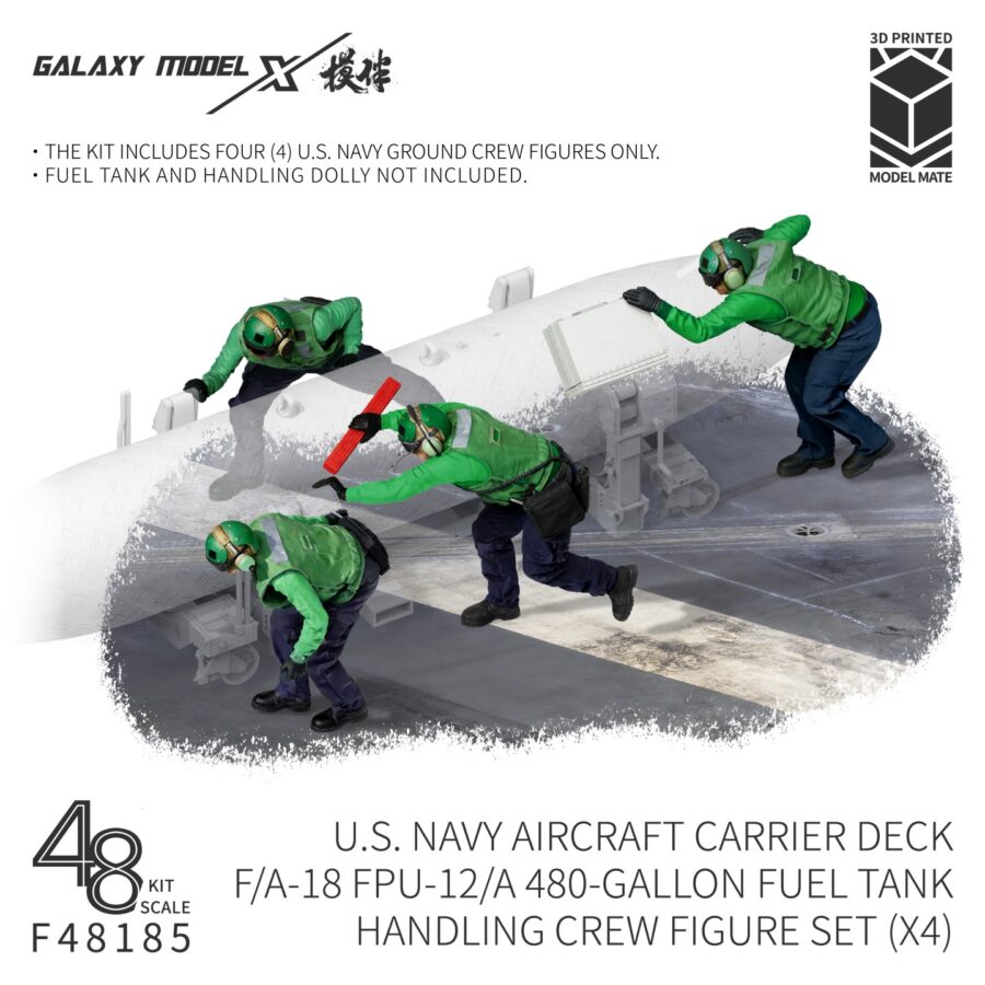 Galaxy F48185 1/48 Scale US Navy Aircraft Carrier Deck F/A-18 FPU-12/A 480-Gallon Fuel Tank Handling Crew Resin Figure Model Set