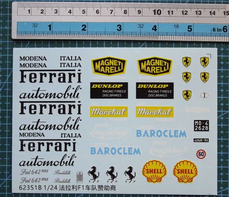 1/24 Scale Decals for Ferrari F1 Racing Car Model 62351B