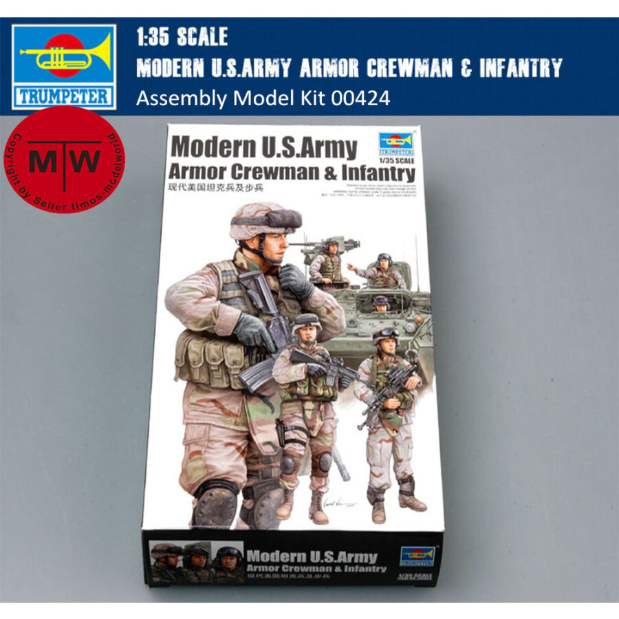 Trumpeter 00424 1/35 Scale Modern US Army Armor Crewman & Infantry Soldiers Figures Military Plastic Assembly Model Kits