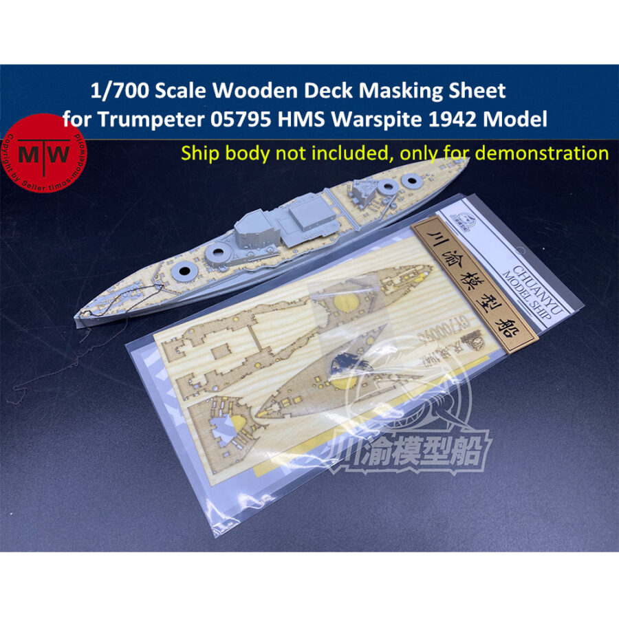 1/700 Scale Wooden Deck Masking Sheet for Trumpeter 05795 HMS Warspite 1942 Model Ship CY700096