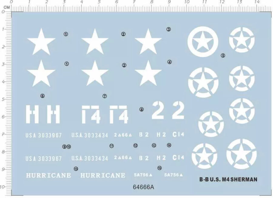 1/35 Scale B-B US Army M4 Sherman Medium Tank Model Kit Water Slide Decal 64666A