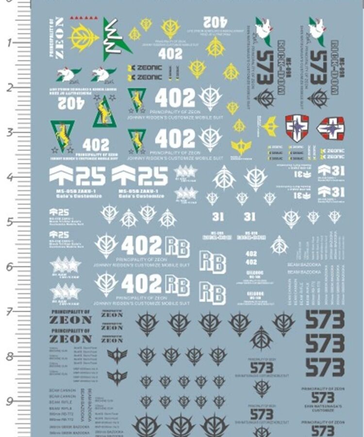 HG Zeon Zaku II MS-06R-1A MS-06R-2 Water Slide Decal  for GDM Gundam Model Kit 61615