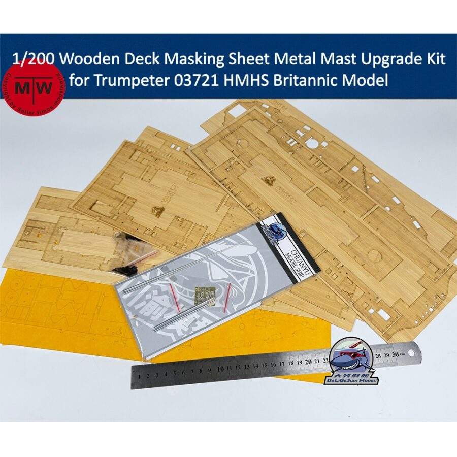 1/200 Scale Wooden Deck Masking Sheet Metal Mast Upgrade Kit for Trumpeter 03721 HMHS Britannic Battleship Model CY20031